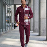 KZZ Men's Plaid Print Button-Down Shirt and Trousers