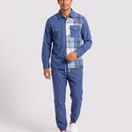 KZZ Men's Plaid Print Button-Down Shirt and Trousers