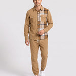 KZZ Men's Plaid Print Button-Down Shirt and Trousers