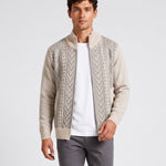 KZZ Men's Geometric Print Zip-Up Cable-Knit Cardigan