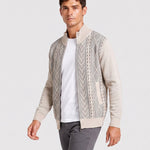 KZZ Men's Geometric Print Zip-Up Cable-Knit Cardigan
