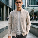 KZZ Men's Geometric Print Zip-Up Cable-Knit Cardigan