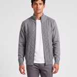 KZZ Men's Geometric Print Zip-Up Cable-Knit Cardigan