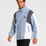 KZZ Men's Color-Block Fleece Jacket with Zippered Pockets