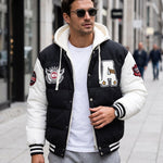 KZZ Men's Color-Block Letter-Print Drawstring Hooded Jacket