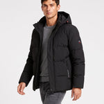 KZZ Men's Solid-Color Color-Block Zip-Up Hooded Winter Jacket
