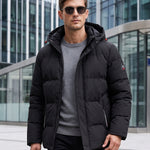 KZZ Men's Solid-Color Color-Block Zip-Up Hooded Winter Jacket