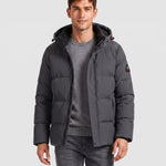 KZZ Men's Solid-Color Color-Block Zip-Up Hooded Winter Jacket