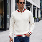 KZZ Men's Striped-Trim Half-Zip Sweater