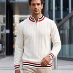 KZZ Men's Striped-Trim Half-Zip Sweater