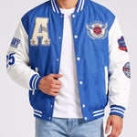 KZZ Men's color-blocked letter and graphic embroidered baseball collar patchwork jacket
