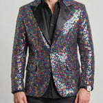 KZZ Men's Shimmering Color-Block Sequin Single-Breasted Blazer