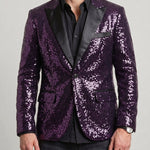 KZZ Men's Shimmering Color-Block Sequin Single-Breasted Blazer