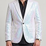 KZZ Men's Shimmering Color-Block Sequin Single-Breasted Blazer