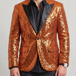KZZ Men's Shimmering Color-Block Sequin Single-Breasted Blazer