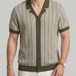 KZZ Men's Striped Button-Front Polo Shirt