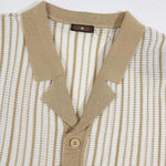 KZZ Men's Striped Button-Front Polo Shirt