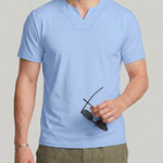 KZZ Men's Solid-Color V-Neck T-Shirt