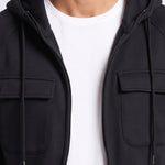 KZZ Men's Outdoor Casual Multi-Pocket Full-Zip Hooded Sweatshirt