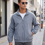 KZZ Men's Solid-Color Drawstring Zip-Up Hooded Jacket