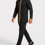 KZZ Men's ethnic style mini stand-up collar top and pants set
