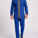 KZZ Men's ethnic style mini stand-up collar top and pants set