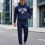 KZZ Men's New York Print Hoodie and Drawstring Sweatpants Set