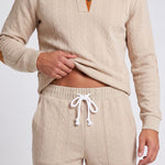 KZZ Men's Heavyweight Textured Patchwork Stand Collar Henry Sweatshirt Set