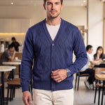 KZZ Men's Plaid V-Neck Long-Sleeve Knit Cardigan