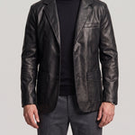 KZZ Men's Plus-Size Black Double-Breasted Suit Jacket