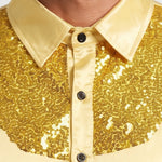 KZZ Men's shiny metallic sequin long-sleeved button shirt
