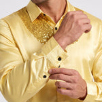 KZZ Men's shiny metallic sequin long-sleeved button shirt