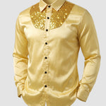 KZZ Men's shiny metallic sequin long-sleeved button shirt
