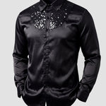 KZZ Men's shiny metallic sequin long-sleeved button shirt