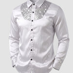 KZZ Men's shiny metallic sequin long-sleeved button shirt