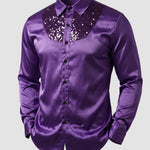 KZZ Men's shiny metallic sequin long-sleeved button shirt