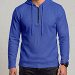 KZZ Men's Classic Solid-Color Waffle-Knit Half-Zip Hoodie