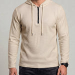 KZZ Men's Classic Solid-Color Waffle-Knit Half-Zip Hoodie