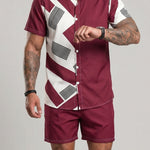 KZZ Men's Asymmetric Geometric Print Two-Piece Loungewear Set