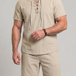 KZZ Men's Breathable Lace-Up Short-Sleeve Top and Shorts Set