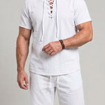 KZZ Men's Breathable Lace-Up Short-Sleeve Top and Shorts Set