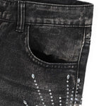 KZZ Men's Rhinestone-Embellished Denim Shorts