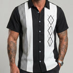 KZZ Short-sleeved shirt with a retro geometric stripe print