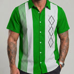 KZZ Short-sleeved shirt with a retro geometric stripe print