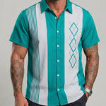 KZZ Short-sleeved shirt with a retro geometric stripe print