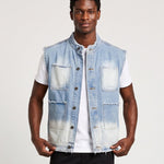 KZZ Men's Washed Sleeveless Denim Vest