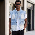 KZZ Men's Washed Sleeveless Denim Vest