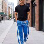 KZZ Ombre-wash embroidered side-stripe wide-leg sweatpants