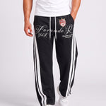 KZZ Ombre-wash embroidered side-stripe wide-leg sweatpants
