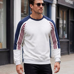 KZZ Men's Long Color Block Crew Neck College Style Thick Sweatshirt